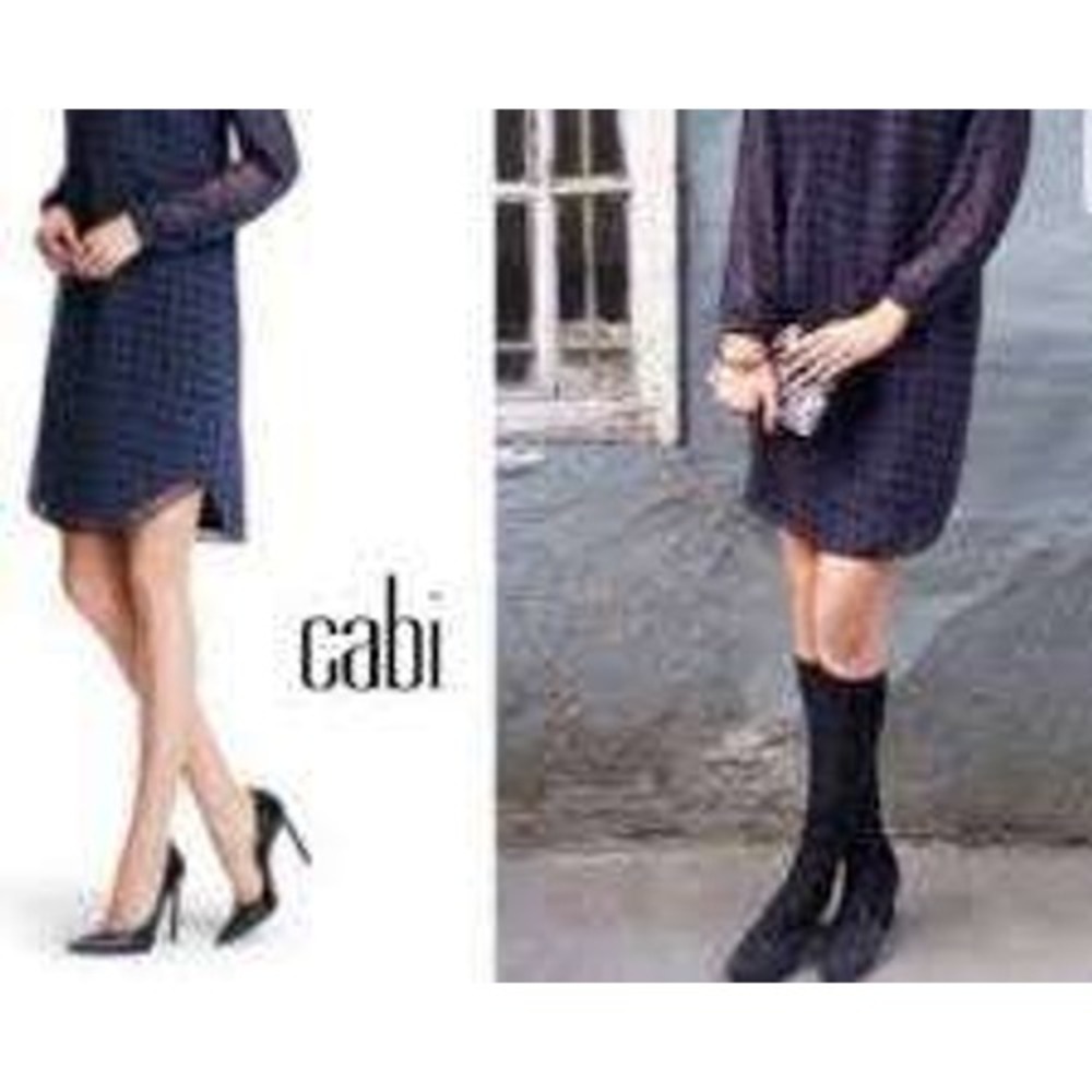 Cabi 3102 Women Navy Blue Black Geometric Diamond Print Sheer Sleeve Tunic LG
